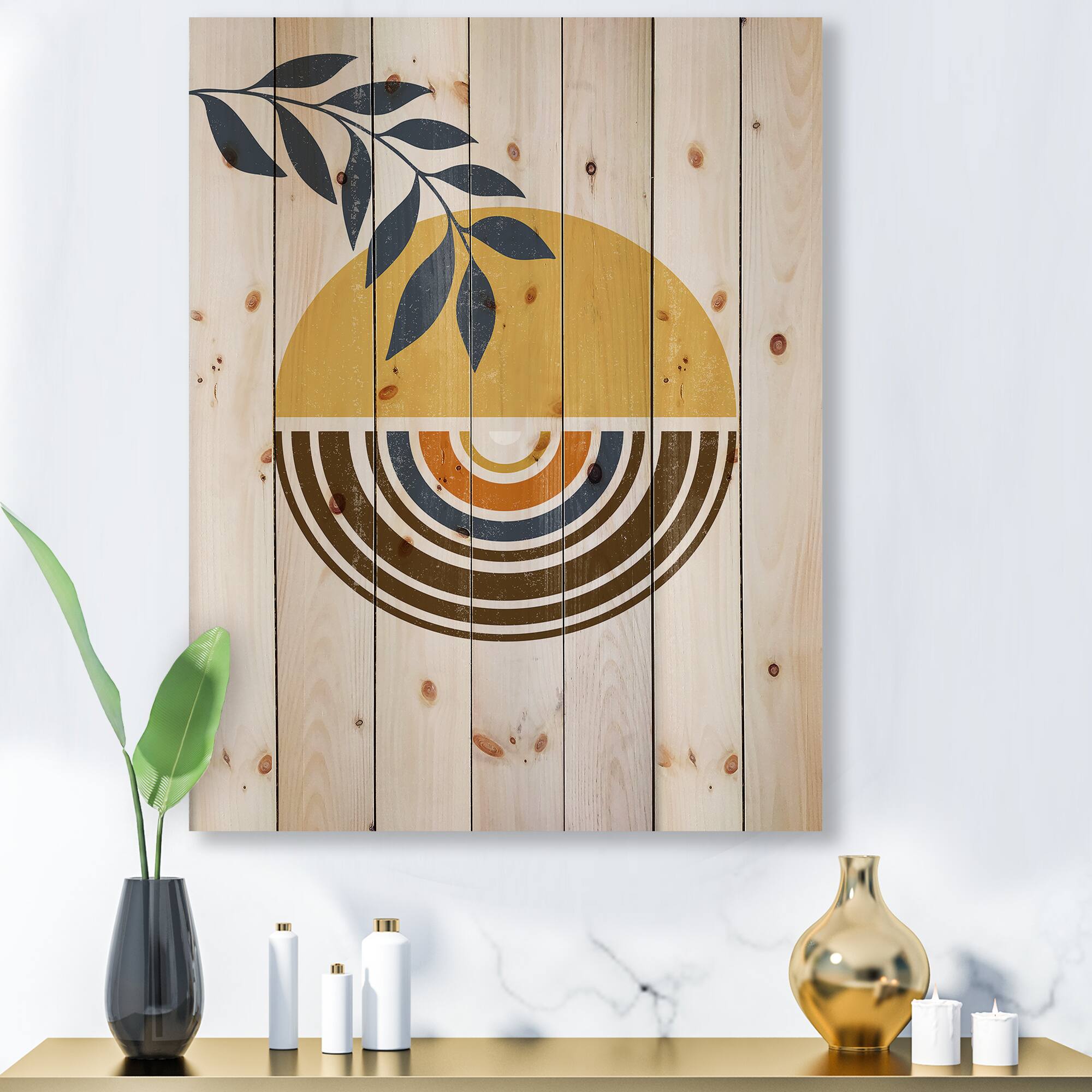 Designart - Abstract Sun Moon Leaves III